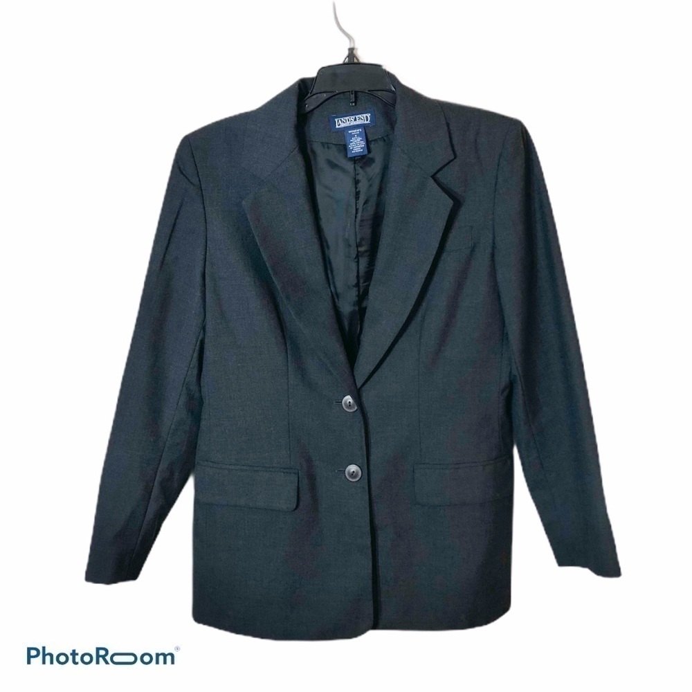 Lands End 100% Wool Gray Blazer 4P Petite Women’s